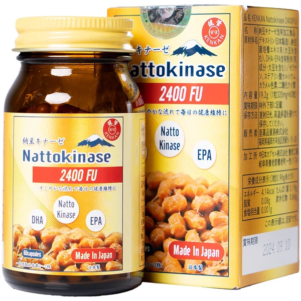 Viên uống Nattokinase 2400FU Kenkan tăng cường lưu thông máu (60 viên)
